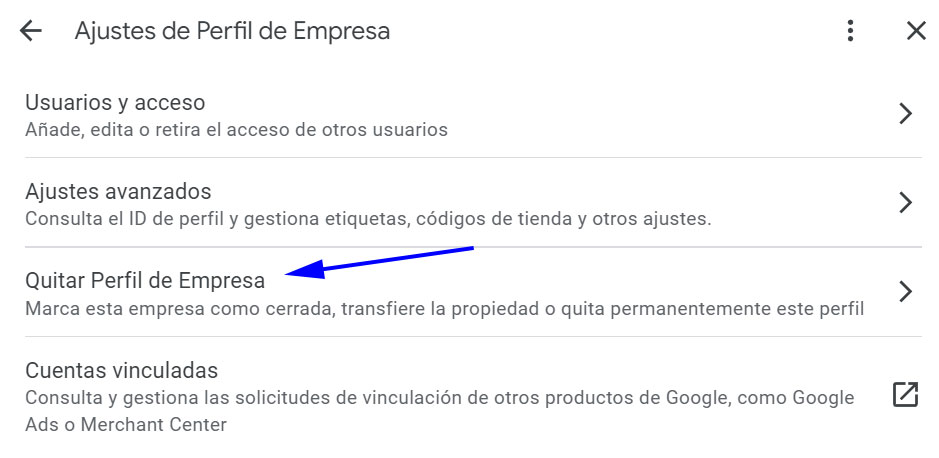 Quitar perfil de empresa de Google my business